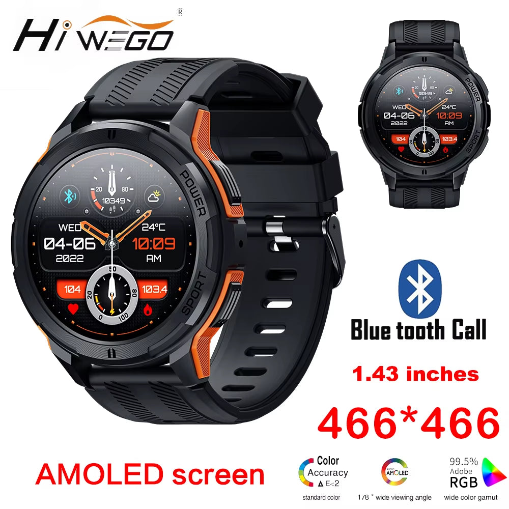 C25 Smart Watches for Men AMOLED Screen 1.43" 1ATM Waterproof Heart Rate Monitor Sports Smartwatch Blue Tooth Call Women Fitness