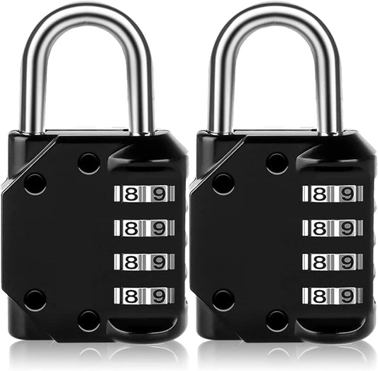 Combination Lock Resettable 2 Pack 4 Digit Outdoor Waterproof Combo Padlock for School Gym Locker, Sports Locker, Fence, Toolbox, Gate, Hasp Storage (Black)