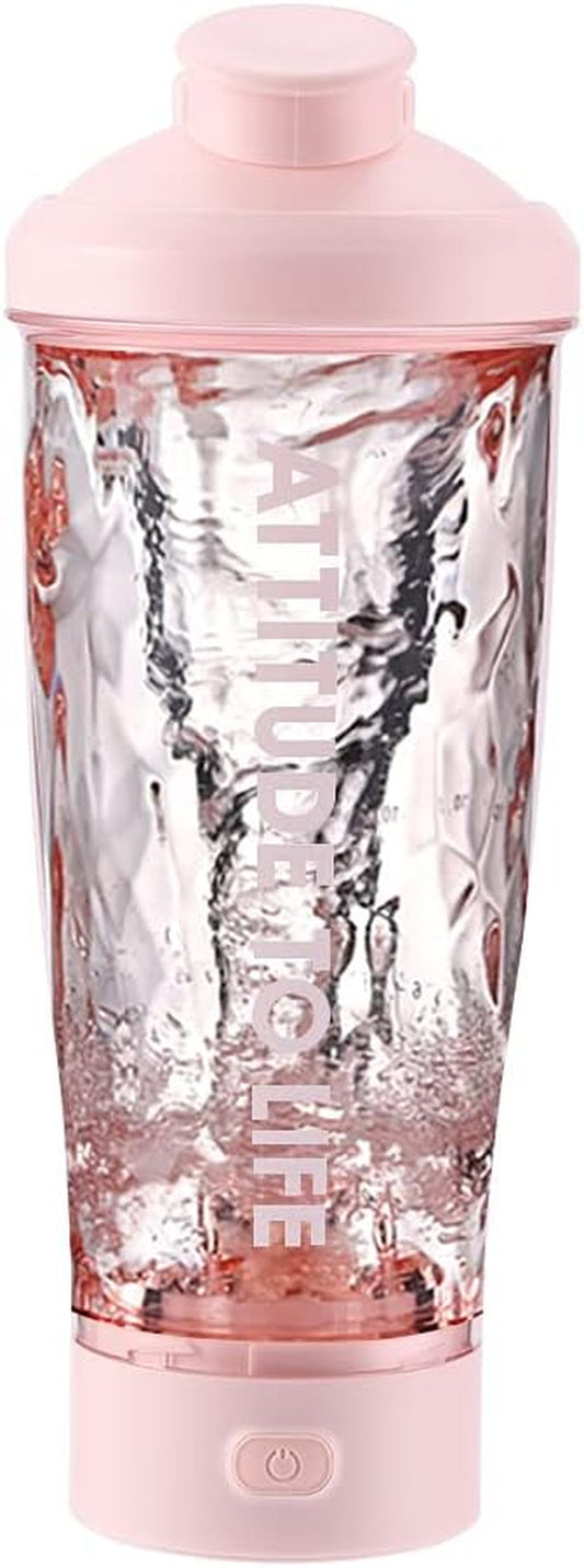 20 Oz Electric Protein Powder Shaker Bottles Portable Vortex Hand Mixer Cups BPA Free Tritan Mug for Fitness Cocktail Smoothie Best Gym Accessories for Women (Pink)